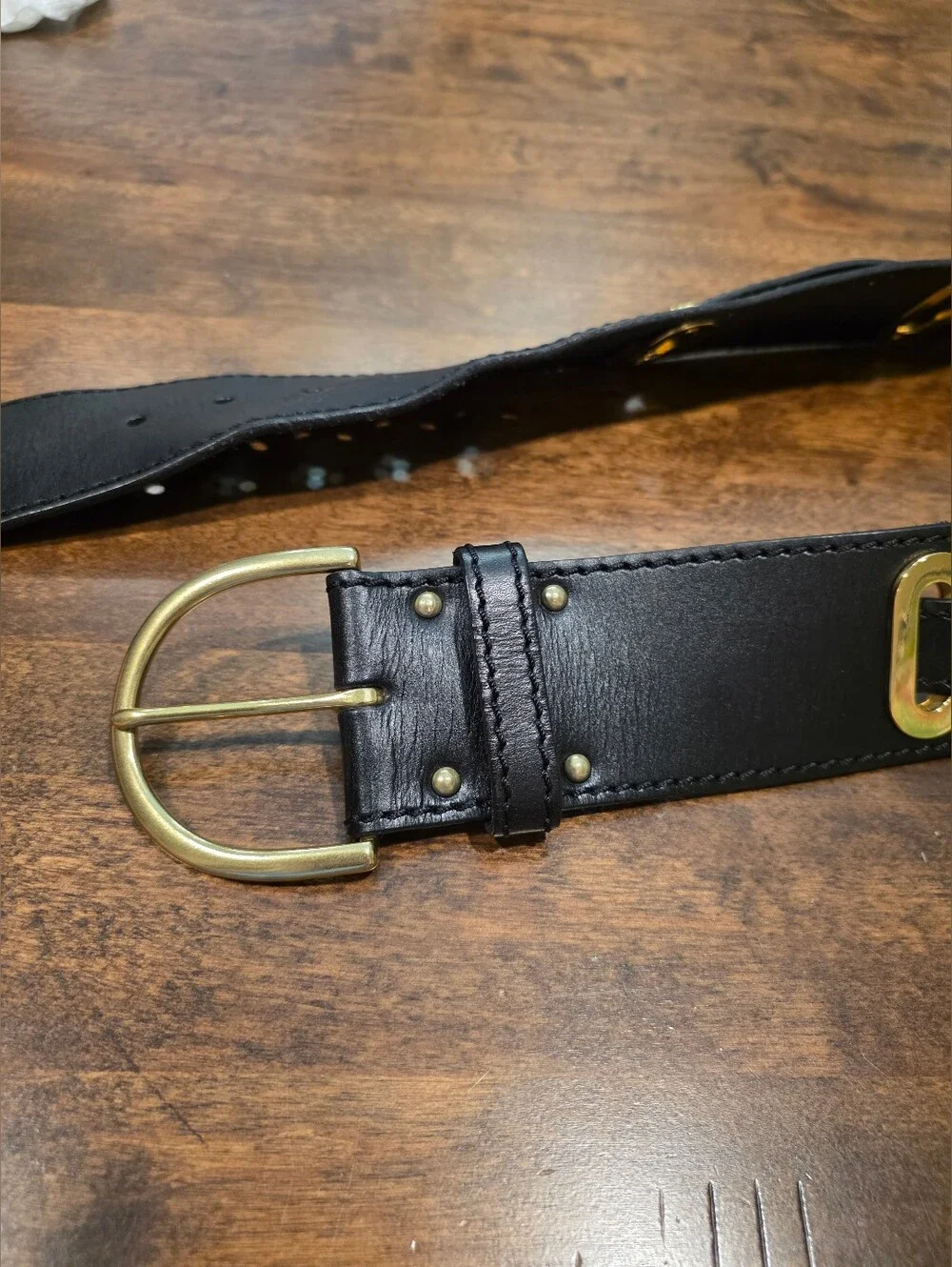 Vintage Linea Pelle Black Leather Belt Gold Hardware